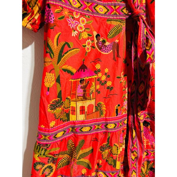 FARM RIO Womens Sz M Red Secret Garden Organic Cotton Maxi Dress - Picture 3 of 16